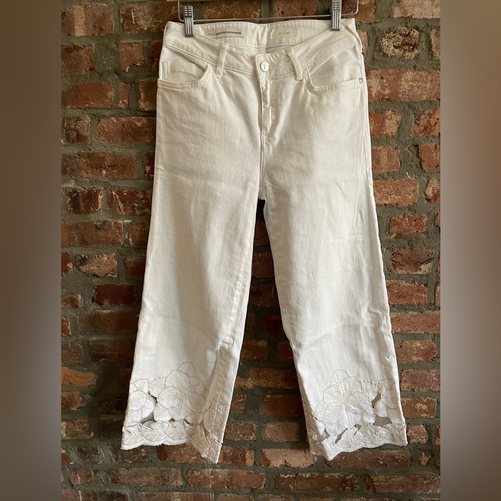 Pilcro cream wide leg denim with embroidery